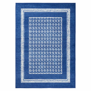Homeroots 6' X 9' Navy Blue Geometric Dhurrie Area Rug  Polypropylene 385885