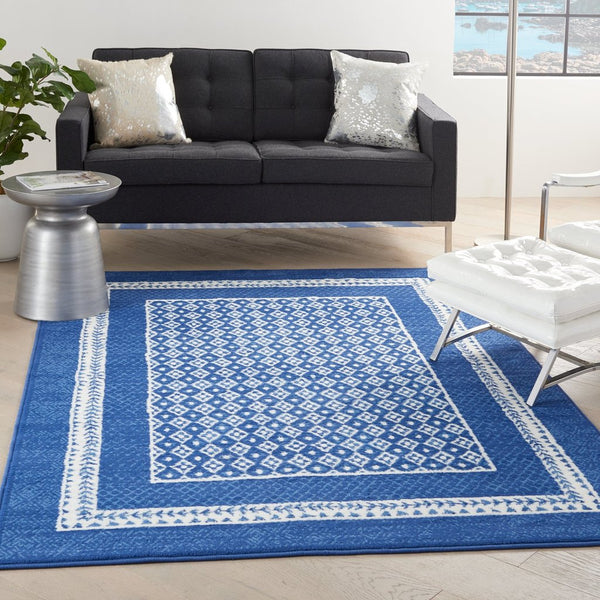 Homeroots 6' X 9' Navy Blue Geometric Dhurrie Area Rug  Polypropylene 385885