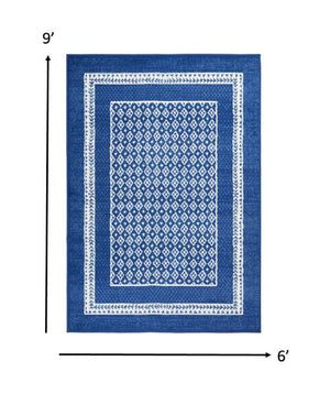 Homeroots 6' X 9' Navy Blue Geometric Dhurrie Area Rug  Polypropylene 385885