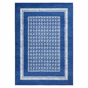 Homeroots 6' X 9' Navy Blue Geometric Dhurrie Area Rug  Polypropylene 385885