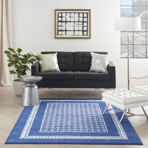HomeRoots 6' Contemporary Ivory and Blue Geometric Area Rug - Stylish, Durable, and Perfect for Any Room 6?x9? 385885