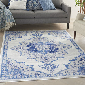 HomeRoots 6' Elegant Ivory and Blue Floral Area Rug - Timeless Design for Living Rooms and Bedrooms 6' X 9' 385888