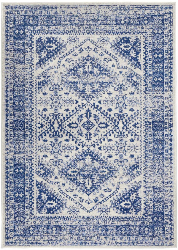 HomeRoots 6' Ivory and Blue Geometric Distressed Area Rug – Modern Design for Timeless Appeal in Any Room 6' X 9' 385891