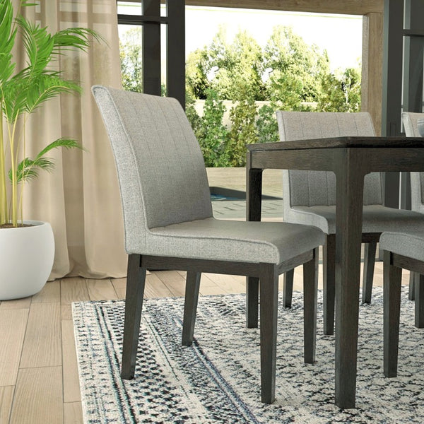Alpine Furniture Cove Channel-Stitched Upholstered Dining Chairs Set Of 2 — Gray Fabric, Solid Rubberwood Frame, 18.5"W Vintage Black 3859-02