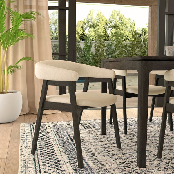 Alpine Furniture Cove Curved Back Dining Chair Set Of 2 — Upholstered Comfort, Solid Rubberwood Frame, Ergonomic Style Vintage Black 3859-03