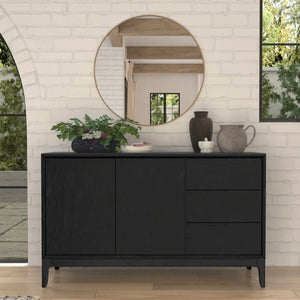 Alpine Furniture Cove Elegant Sideboard With Soft-Close Drawers, Roomy Cabinets, Durable Mindy Wood, Versatile Style Vintage Black 3859-06