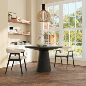Alpine Furniture Cove Round 47" Dining Table With Tapered Pedestal — Handcrafted Malaysian Hardwood, Mid-Century Modern меб. Vintage Black 3859-47