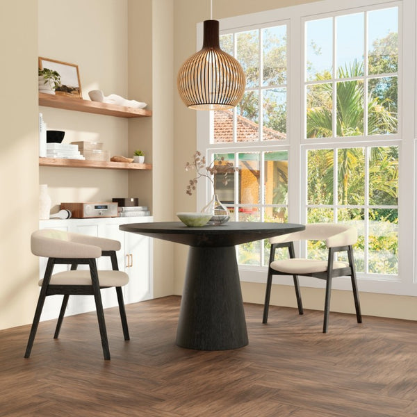 Alpine Furniture Cove Round 47" Dining Table With Tapered Pedestal — Handcrafted Malaysian Hardwood, Mid-Century Modern меб. Vintage Black 3859-47