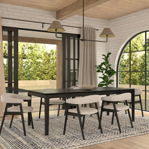 Alpine Furniture Cove Extension Dining Table With Smooth Leaf, Tapered Legs & Natural Wood Grain For 6–8 Guests Vintage Black 3859-90