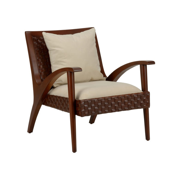 Chelsea House Drew Mid-Century Leather Chair With Woven Seat, Mahogany Frame & Removable Cream Cushion For Versatile Style 385906