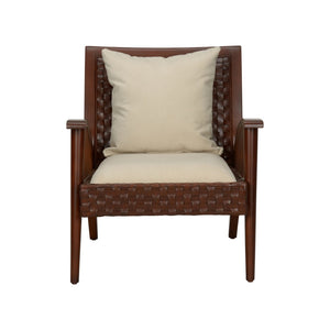 Chelsea House Drew Mid-Century Leather Chair With Woven Seat, Mahogany Frame & Removable Cream Cushion For Versatile Style 385906