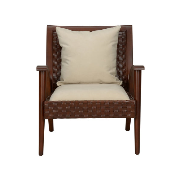Chelsea House Drew Mid-Century Leather Chair With Woven Seat, Mahogany Frame & Removable Cream Cushion For Versatile Style 385906