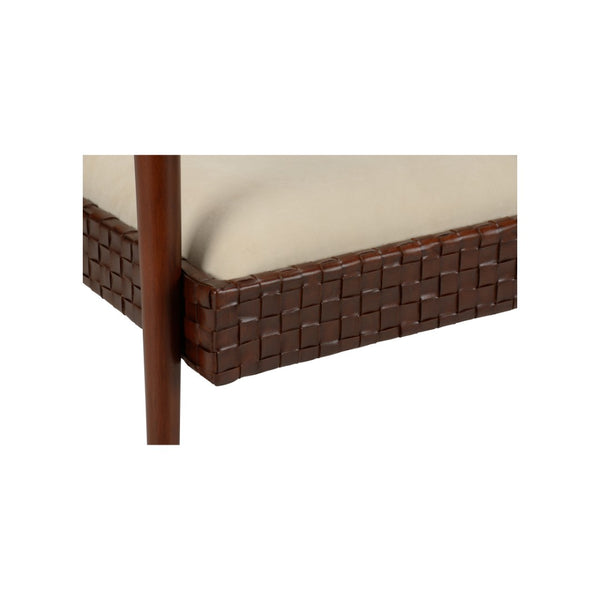 Chelsea House Drew Mid-Century Leather Chair With Woven Seat, Mahogany Frame & Removable Cream Cushion For Versatile Style 385906