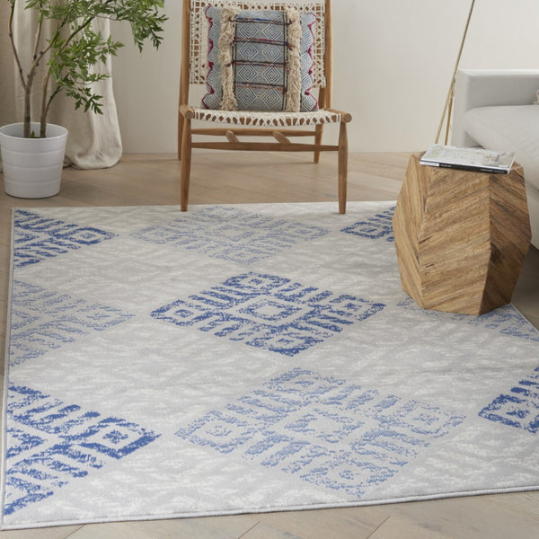 HomeRoots 6' Blue and Gray Geometric Area Rug - Modern Design for Living Spaces, Durable, Stylish, and Versatile 6' X 9' 385906