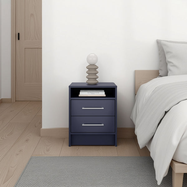 English Elm Eter Navy Blue Nightstand 19.9" High with Two Smooth-Glide Drawers and Open Shelf for Devices B200P378370