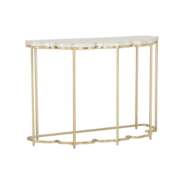 Chelsea House Lotus Capiz Console Table With Gold Lotus Base — Handcrafted Pearlescent Shell Top, Sculptural Entryway Glam 385918