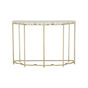 Chelsea House Lotus Capiz Console Table With Gold Lotus Base — Handcrafted Pearlescent Shell Top, Sculptural Entryway Glam 385918