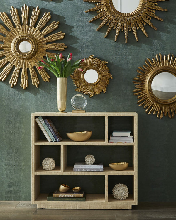 Chelsea House Puzzlea Bookshelf By Lisa Kahn — Textural Natural Wood Open Shelves For Cozy, Airy Living Rooms (33X36x12) 385929