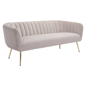 Homeroots 70" Beige Velvet Sofa With Gold Legs   385936