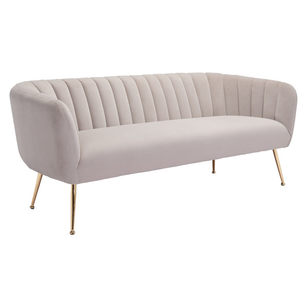 Homeroots 70" Beige Velvet Sofa With Gold Legs   385936