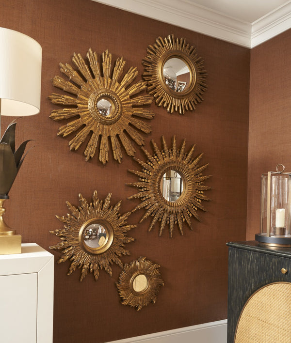 Chelsea House Sunbeam Ornate Sunburst Mirror 25" Convex Antique Gold Finish — Radiant Focal Point For Entryways 385941