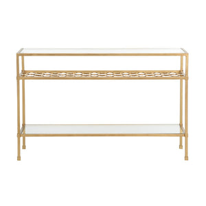Chelsea House Pacific Coast Console Table With Antique Gold Iron Frame And Clear Glass Shelves, Slim 50" Wide Elegance 385954