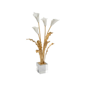 Chelsea House Calla Porcelain Lily Bouquet On Stand With Gold Leaf & Crystal Accents — Matte White Sculptural Centerpiece (23"H) 385955
