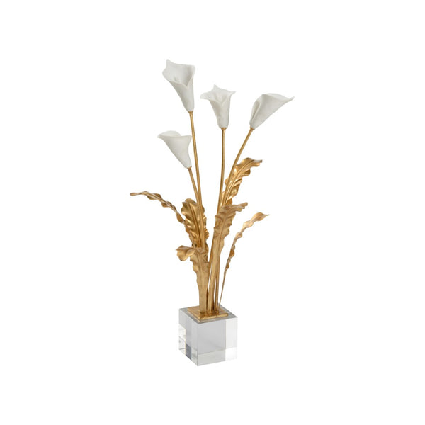Chelsea House Calla Porcelain Lily Bouquet On Stand With Gold Leaf & Crystal Accents — Matte White Sculptural Centerpiece (23"H) 385955