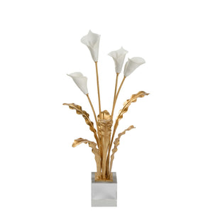 Chelsea House Calla Porcelain Lily Bouquet On Stand With Gold Leaf & Crystal Accents — Matte White Sculptural Centerpiece (23"H) 385955