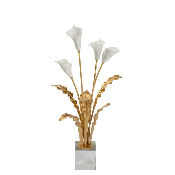 Chelsea House Calla Porcelain Lily Bouquet On Stand With Gold Leaf & Crystal Accents — Matte White Sculptural Centerpiece (23"H) 385955