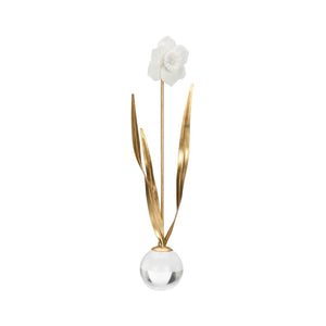 Chelsea House Daffodil Porcelain Sculpture With Antique Gold Leaf And Crystal Base — Elegant 18.5" Decorative Accent 385956