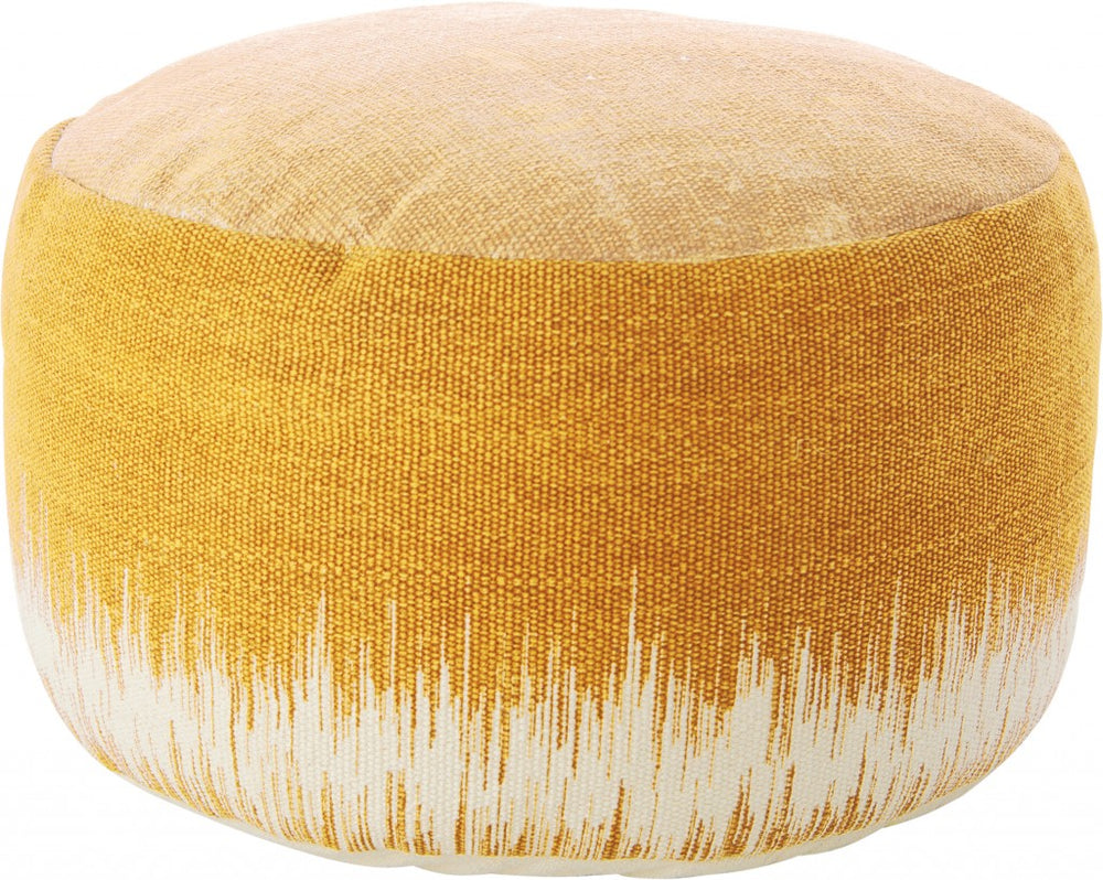 Homeroots 20" Yellow And White Cotton Round Abstract Pouf Ottoman   385962