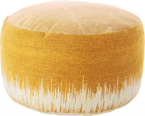 Homeroots 20" Yellow And White Cotton Round Abstract Pouf Ottoman   385962