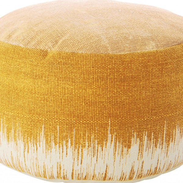 Homeroots 20" Yellow And White Cotton Round Abstract Pouf Ottoman   385962