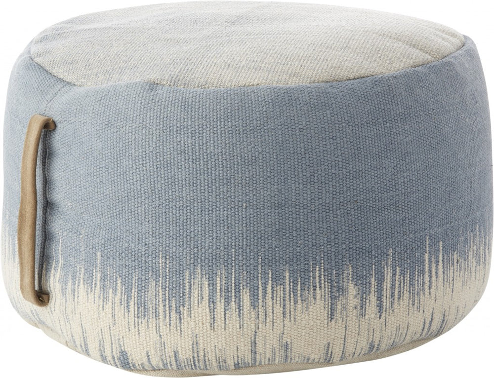 Homeroots 20" Blue And White Round Abstract Pouf Ottoman   385963