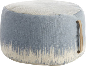 Homeroots 20" Blue And White Round Abstract Pouf Ottoman   385963