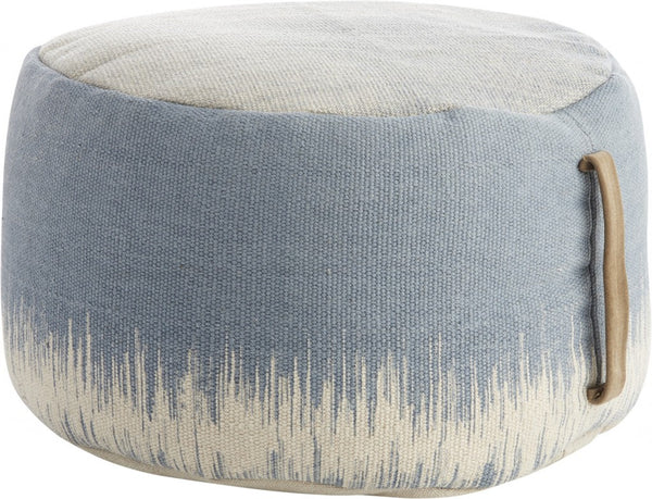 Homeroots 20" Blue And White Round Abstract Pouf Ottoman   385963