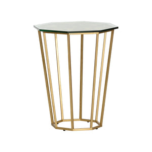 Chelsea House Ursa Antique Gold Side Table With Star-Pattern Glass Top — Slim 26"H Accent Table For Small Spaces 385969