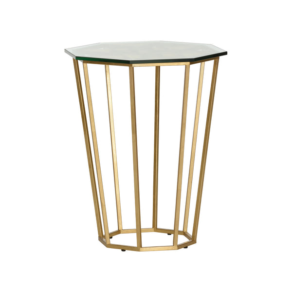 Chelsea House Ursa Antique Gold Side Table With Star-Pattern Glass Top — Slim 26"H Accent Table For Small Spaces 385969
