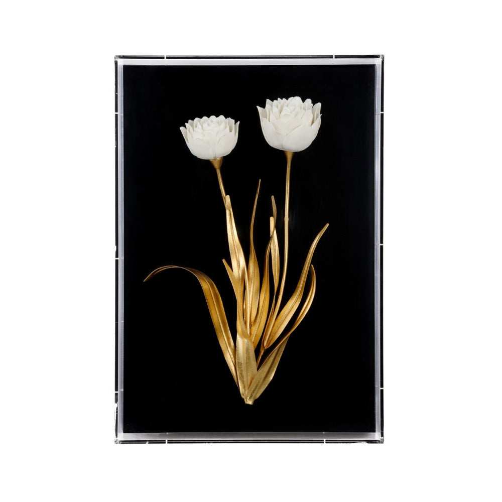 Chelsea House Porcelain Handcrafted Flower Wall Art By Bill Cain — Matte White Blooms, Antique Gold Leaves, Shadow Box 385972