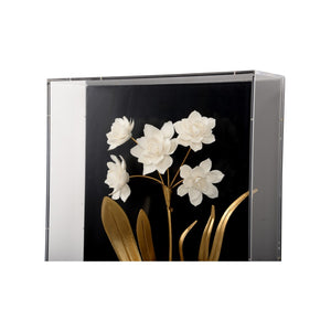 Chelsea House Porcelain Flower Black D By Bill Cain — Handcrafted Matte White Flowers, Gold Leaf Iron Accents, 20X14x4 385973