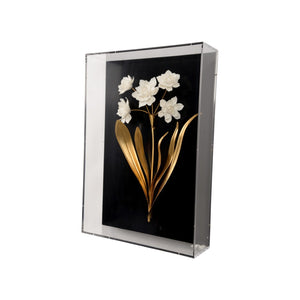 Chelsea House Porcelain Flower Black D By Bill Cain — Handcrafted Matte White Flowers, Gold Leaf Iron Accents, 20X14x4 385973