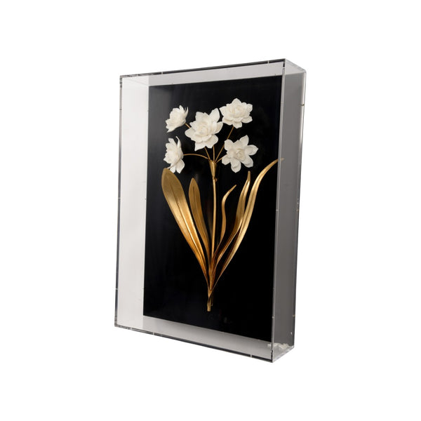 Chelsea House Porcelain Flower Black D By Bill Cain — Handcrafted Matte White Flowers, Gold Leaf Iron Accents, 20X14x4 385973
