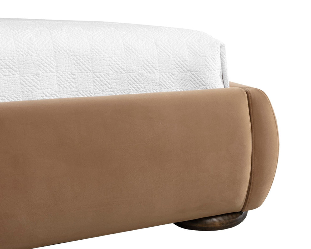 Sunpan MARIN Bed - Queen Size - Plush Kona Camel Upholstered Design with Curved Headboard & Oak Legs 111986