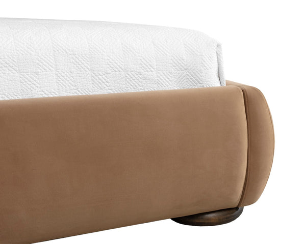 Sunpan MARIN Bed - Queen Size - Plush Kona Camel Upholstered Design with Curved Headboard & Oak Legs 111986