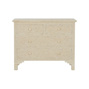 Chelsea House Milford Bone Inlay Chest With Fish-Scale Pattern — Handcrafted Coastal Accent, Four Shallow Drawers 385994