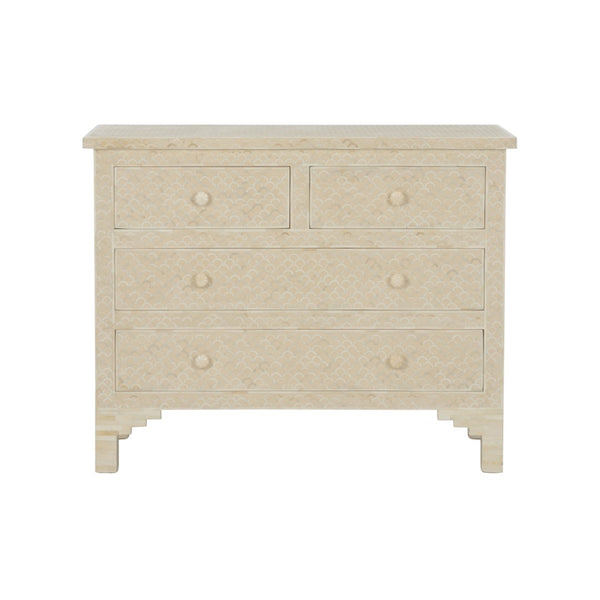 Chelsea House Milford Bone Inlay Chest With Fish-Scale Pattern — Handcrafted Coastal Accent, Four Shallow Drawers 385994