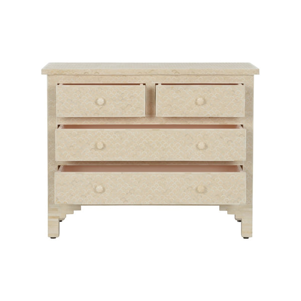 Chelsea House Milford Bone Inlay Chest With Fish-Scale Pattern — Handcrafted Coastal Accent, Four Shallow Drawers 385994