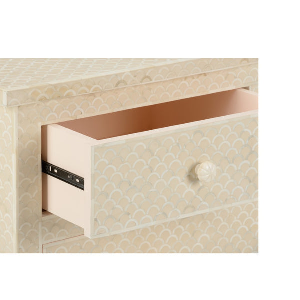 Chelsea House Milford Bone Inlay Chest With Fish-Scale Pattern — Handcrafted Coastal Accent, Four Shallow Drawers 385994