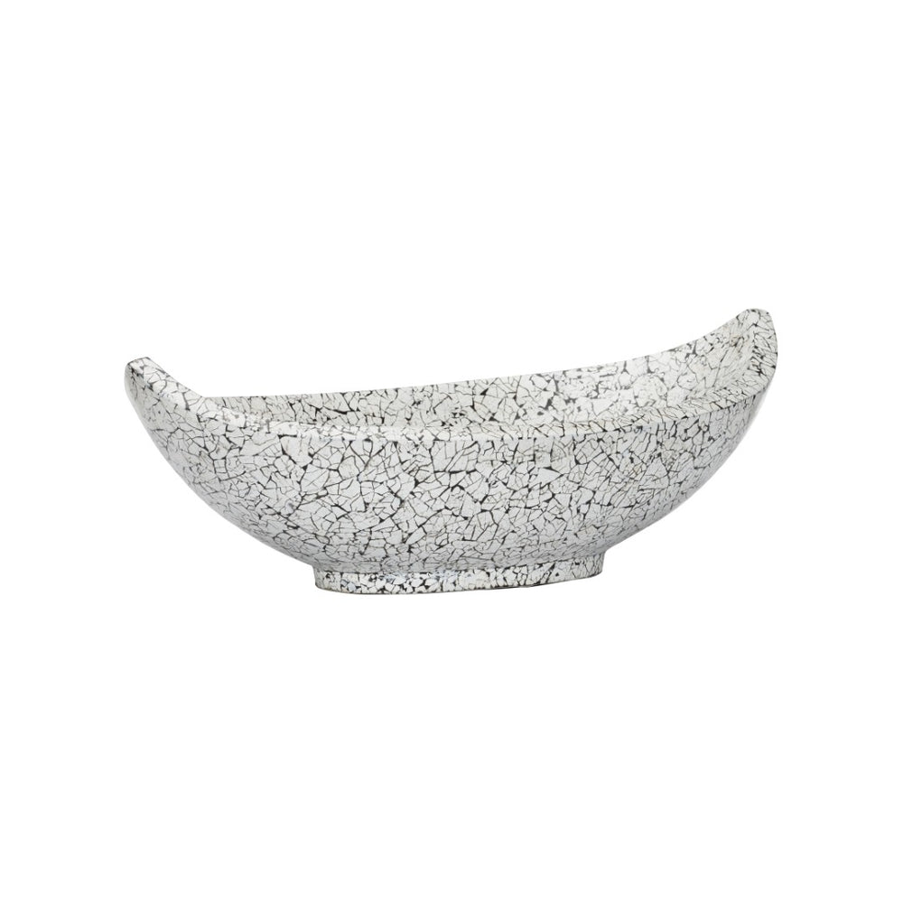 Chelsea House Crackled Long Bowl—Handmade Upcycled Eggshell Centerpiece, Black & White Crackle Finish, 19.75" Wide Elegant Decor 385997
